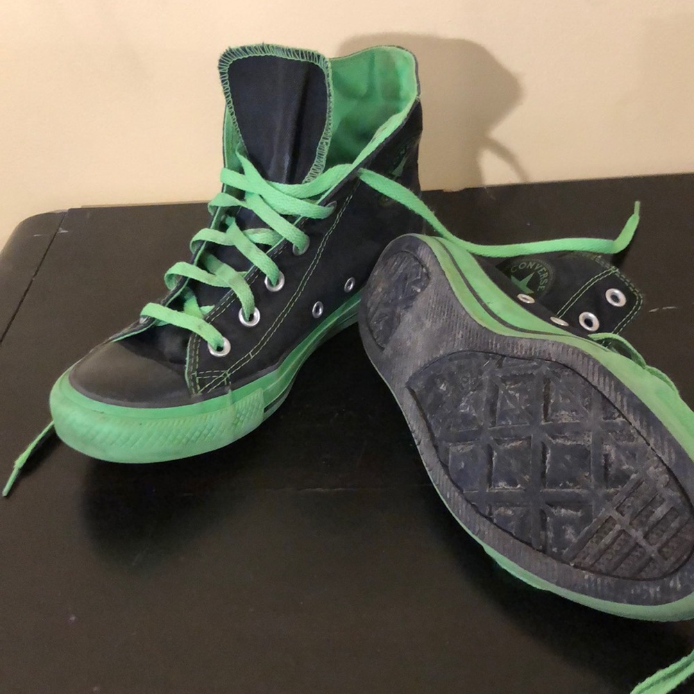 Black and Lime Green high top Converse